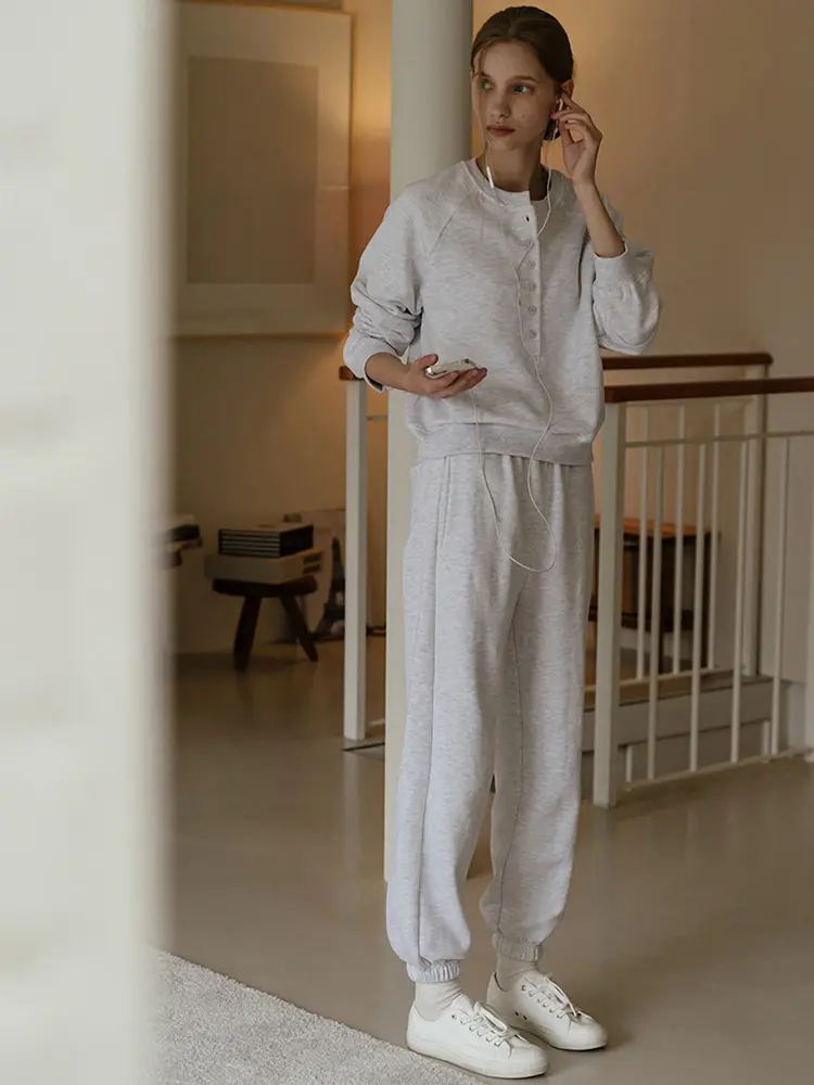 Kadın sweatshirt takımı, sonbahar-kış, polar astarlı, iki parça