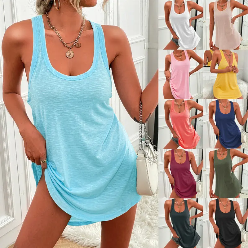 Damen-Trägerkleid mit U-Ausschnitt, einfarbig, Freizeit-Minikleid