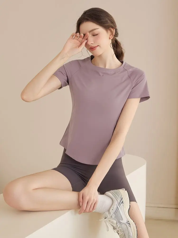 网纱速干瑜伽服女运动上衣短袖t恤透气显瘦跑步训练专业健身服夏