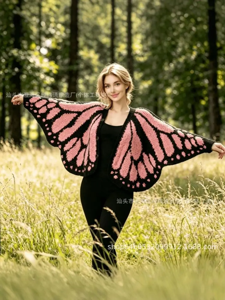 Large Butterfly Cape Shawl Cardigan, Irregular Cut Women's Sweater