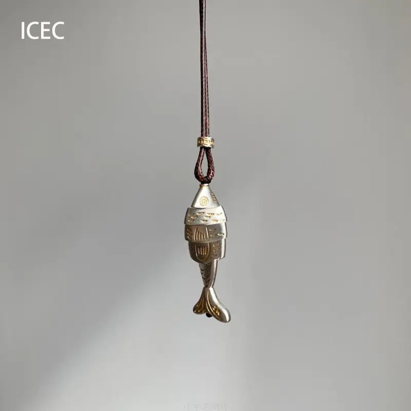 Fish pendant necklace vintage patchwork long chain