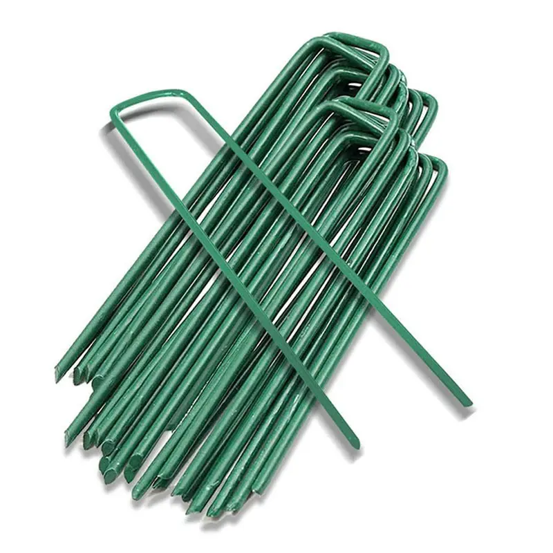 Dark Green U-Shaped Turf Pins, Painted Staples for Artificial Grass