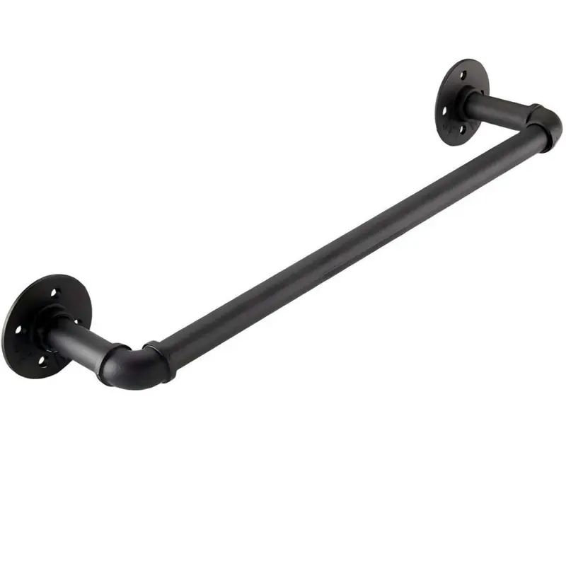 Industrial Black Iron Pipe Wall Rail, Bathroom Grab Bar and Coat Rack