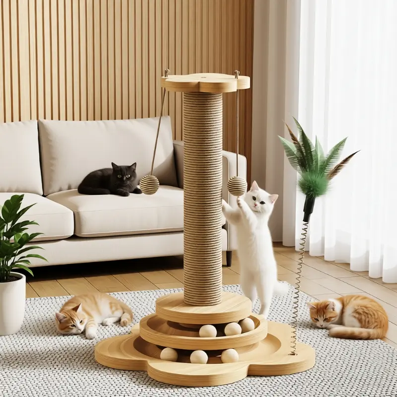 Cat Scratching Board and Climbing Post, Sisal Rope, Vertical, Wear-Resistant
