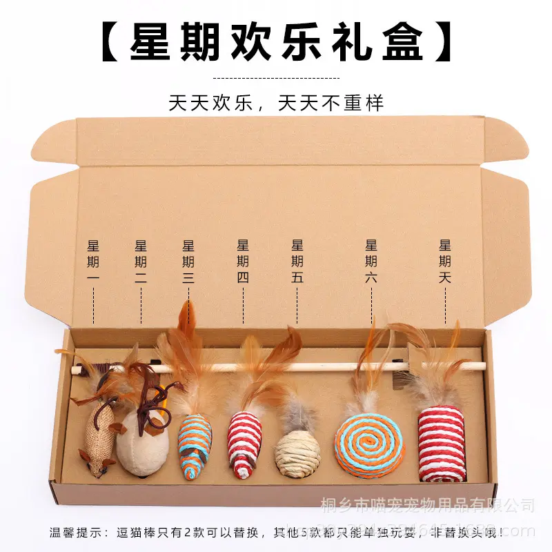 Cat Toy Gift Box Set, 7 Pieces, Mouse and Teaser Wand