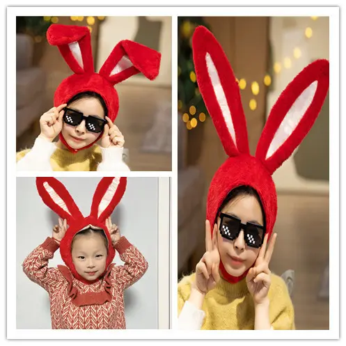 Cute Red Bunny Ear Hat with Bendable Ears, Photo Prop