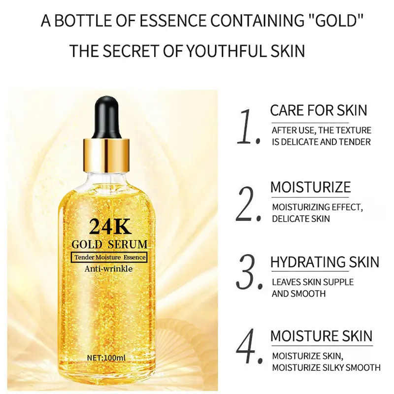 24K Altın Hiyalüronik Asit Serumu, Nemlendirici Niasinamid Konsantre Serum