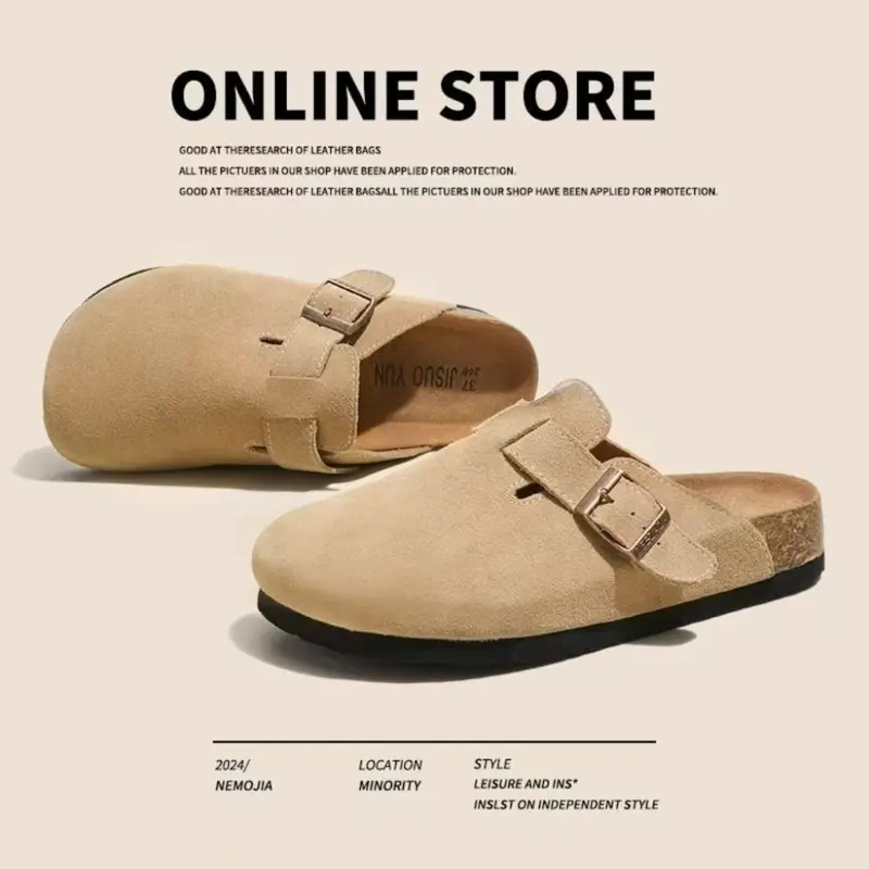 Kadın Kalın Tabanlı Birkenstock Tarzı Terlik, Günlük Yarım Terlik, Baotou Terlik