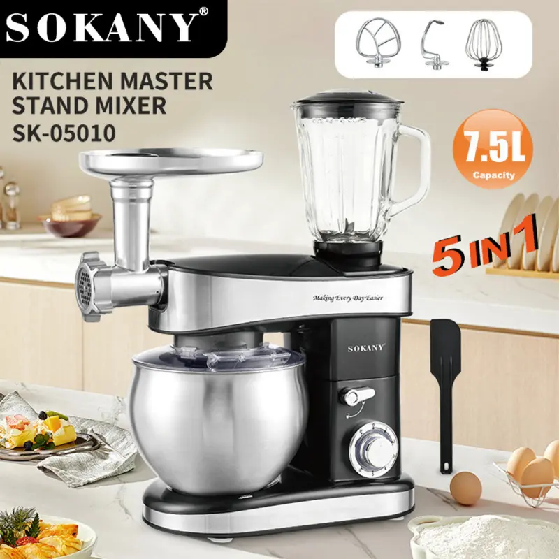 Sokany 5-in-1 Stand Mixer, 7.5L Dough Mixer with Juicer and Meat Grinder