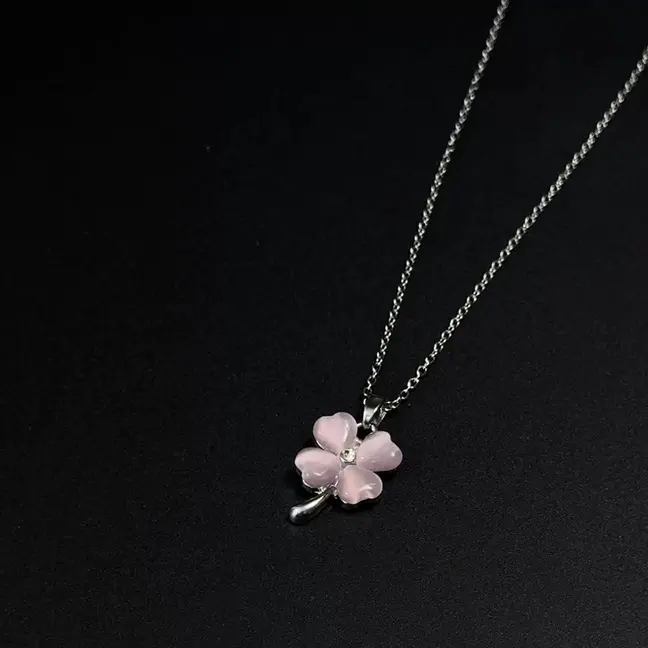 Korean-style pink small flower necklace women