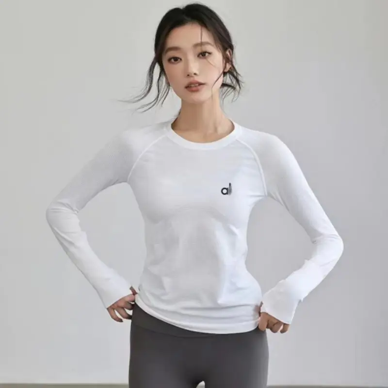 al女长袖跑步瑜伽服秋冬款修身显瘦高弹圆领运动训练速干健身服上
