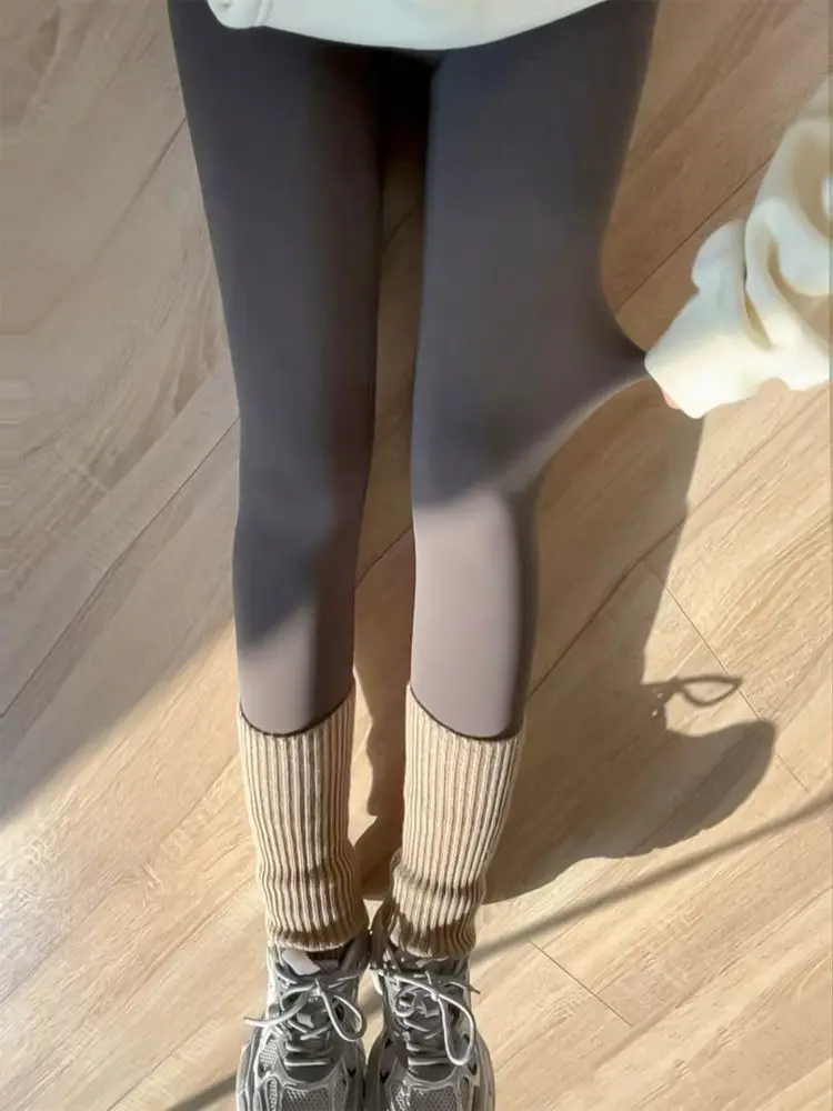 Damen-Yogahose mit hohem Bund und Fleecefutter, Kaffeebraun