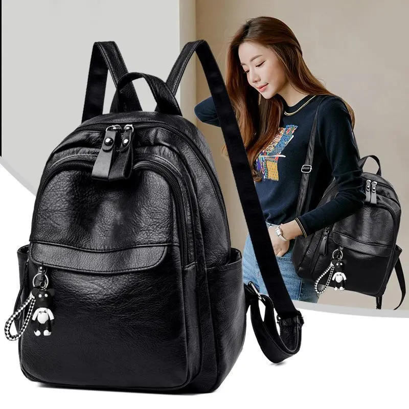 Women's backpack, soft leather, Korean style