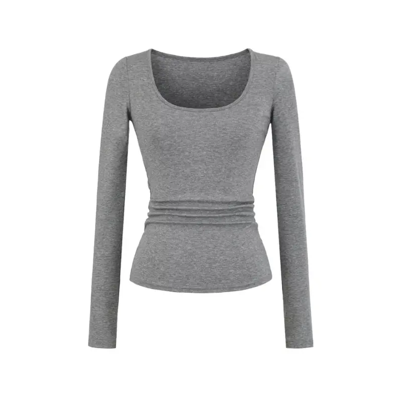 Women's U-Neck Long Sleeve Stretch Base Top, Solid Colour