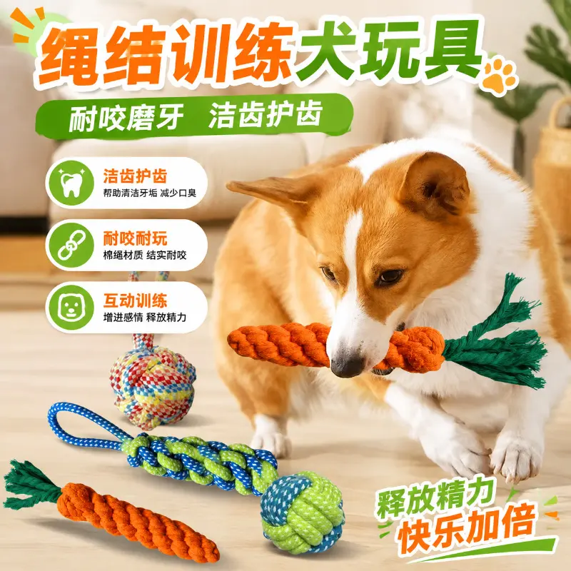 宠物狗狗互动玩具磨牙棒耐咬泰迪比熊幼犬绳结玩具小型犬宠物玩具