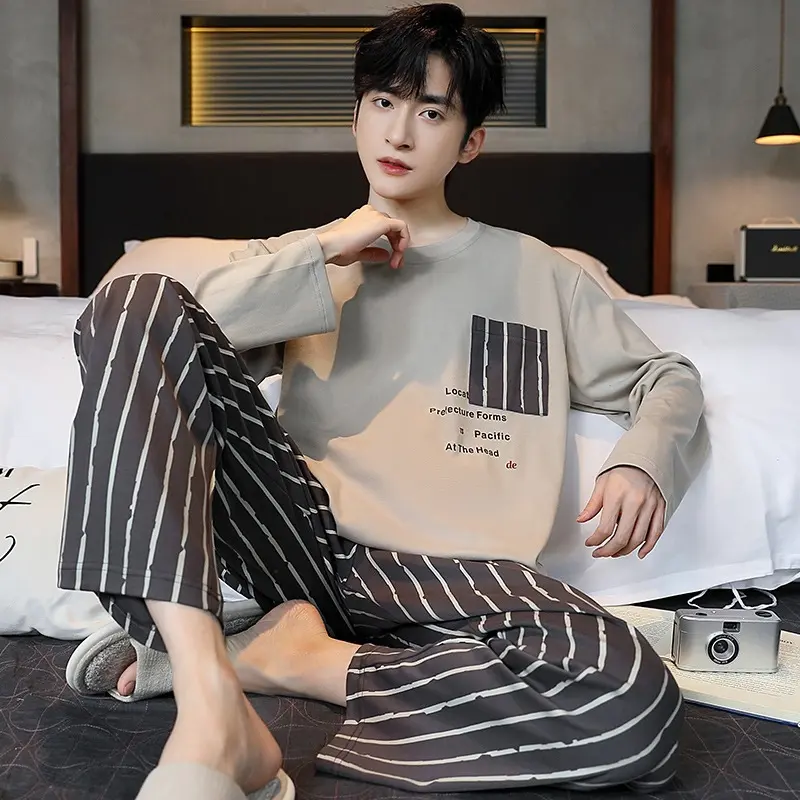 Men's Long Sleeve Pajama Set, Cartoon Print, Loose Fit