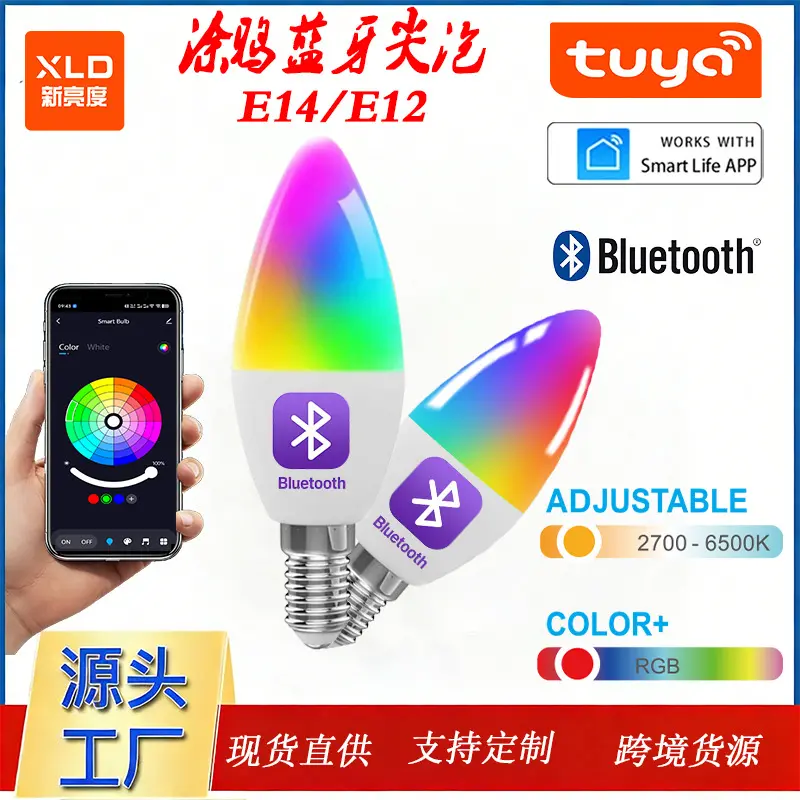 Tuya akıllı Bluetooth WiFi E14 LED mum ampul 5W, RGBCCT kısılabilir