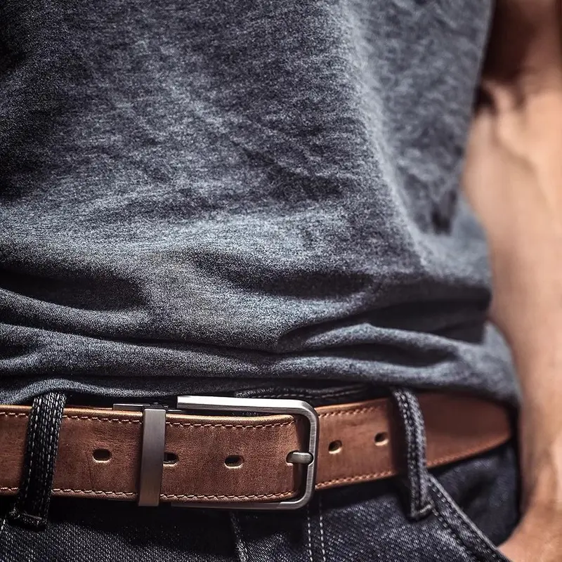 El Yapımı Üst Katman Sığır Derisi Kemer Vintage Bitki İşlemi Saf Sığır Derisi Iğne Toka Erkek İş Pantolonu Antikleştirilmiş Gerçek Deri Pantolon Kemeri