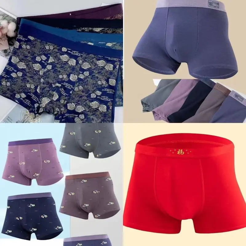 Men's Cotton Boxer Briefs, Mid-Rise, Breathable, Solid Color Printed