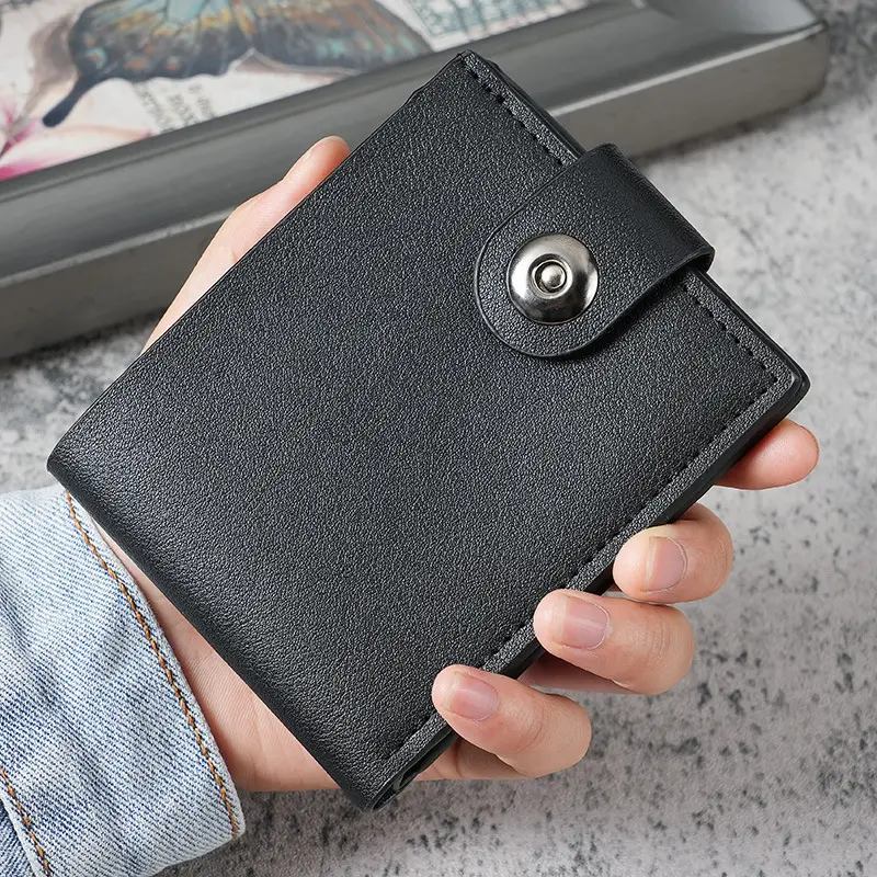 Men's Short Button Horizontal Wallet with Multiple Card Slots