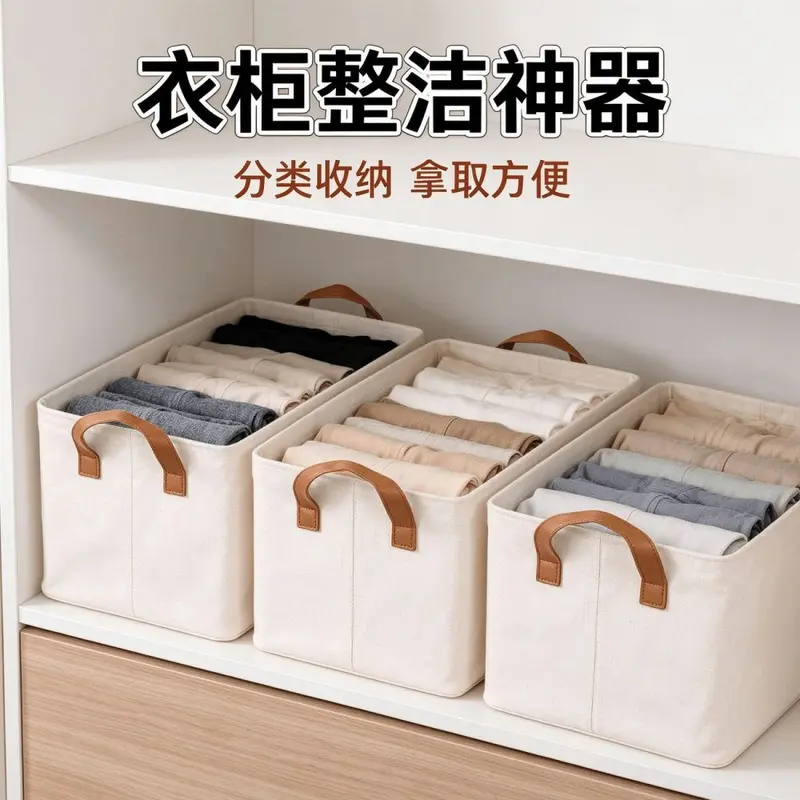 棉麻收纳盒折叠家用衣柜内衣袜子衣物分隔收纳盒橱柜杂物收纳框