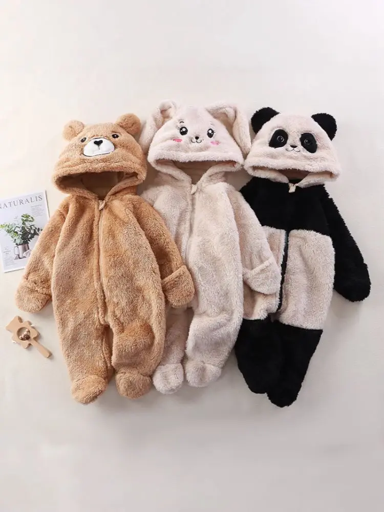 Bebek Ev Tulumu, Sonbahar ve Kış, Sevimli Panda Tavşan Ayı Desenli Peluş Tulum