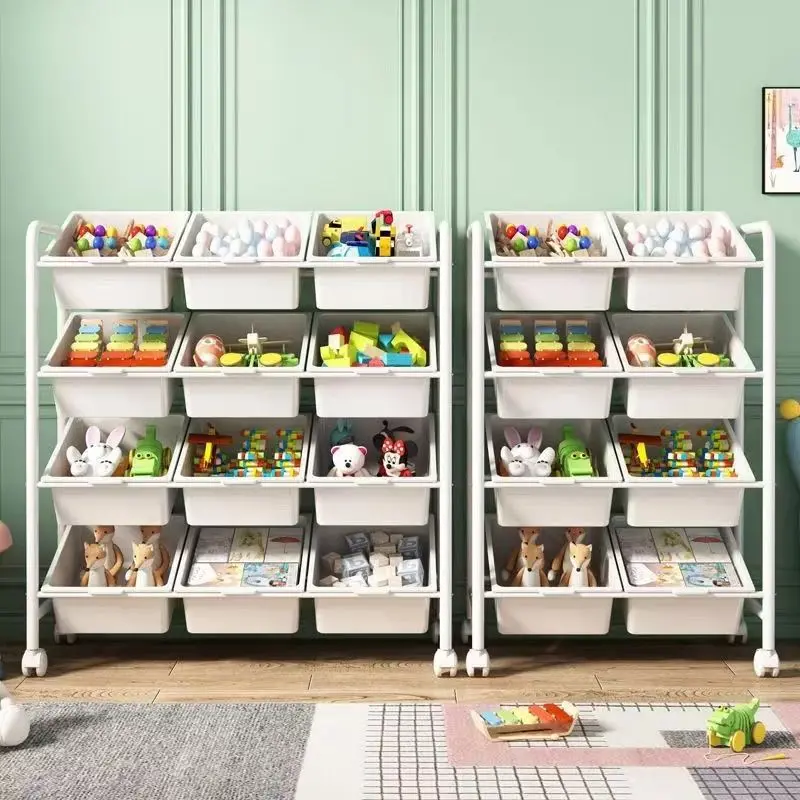 Multi-Layer Floor-Standing Kids Toy Storage Rack, Movable, Large Capacity