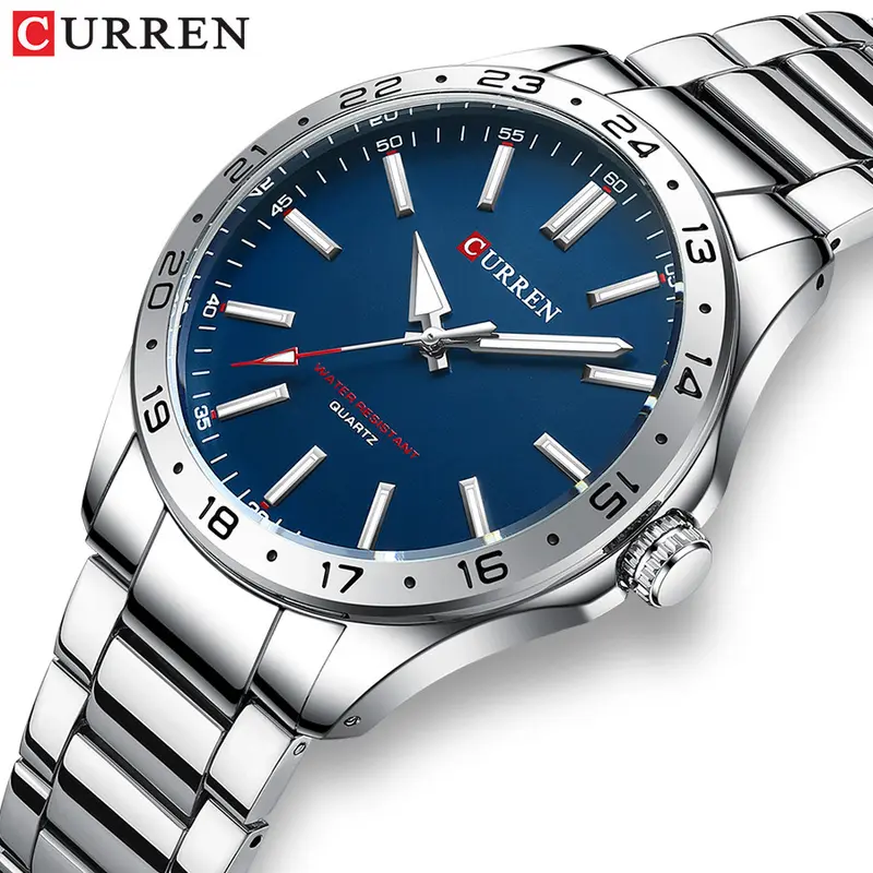 CURREN 8452 men's quartz watch, steel strap, 24-hour indicator
