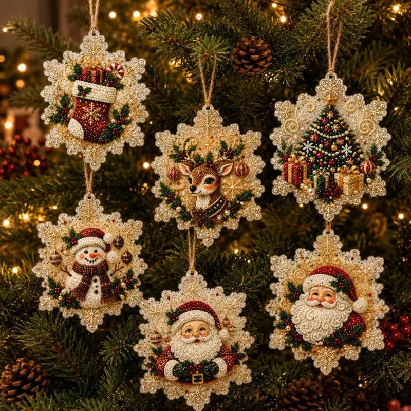 Noel elmas boncuk tablo, el yapımı DIY asma süs, Noel Baba ve Noel ağacı