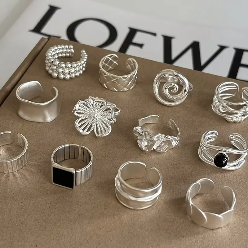 925er Silber asymmetrischer geometrischer Ring für Zeigefinger