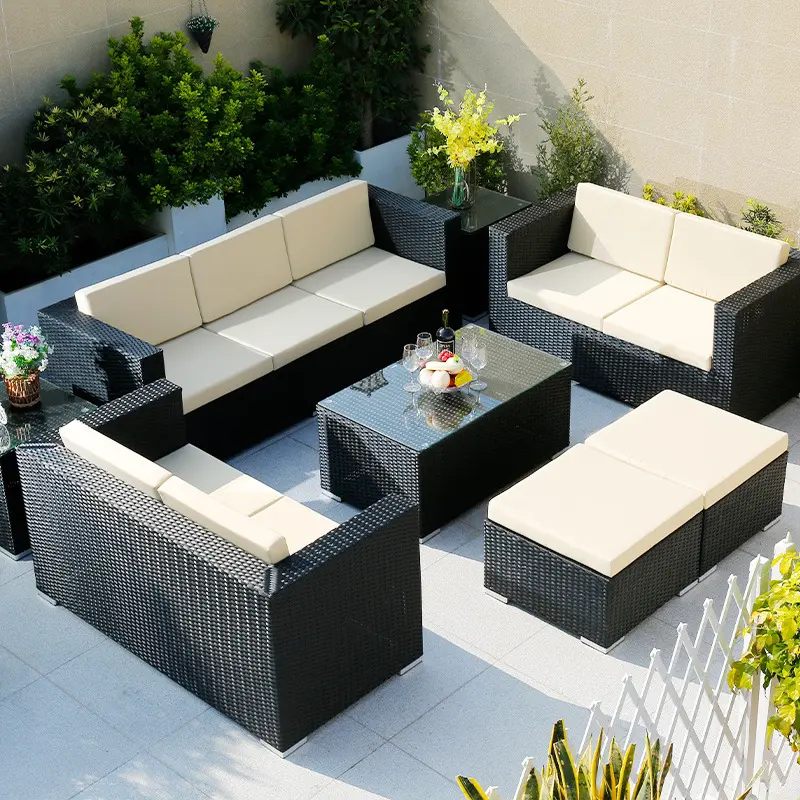 Rattan Garden Sofa Set with Table and Chairs, Outdoor Lounge