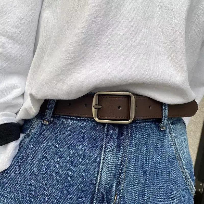 Women's belt 2025 denim pants student black versatile loose fit men's belt artistic retro needle buckle belt
