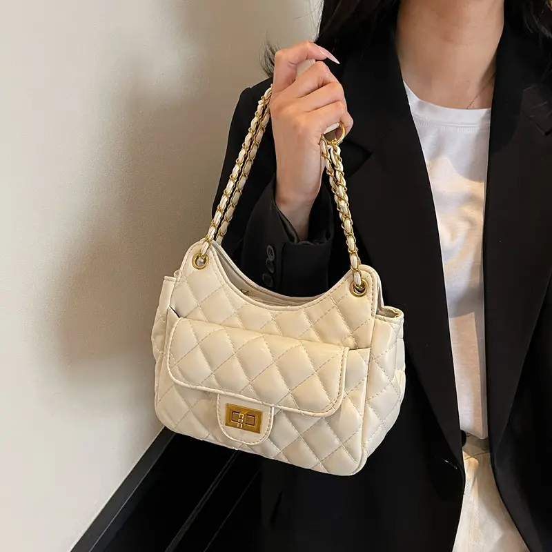 Women's Diamond Lattice Chain Underarm Small Square Crossbody Bag