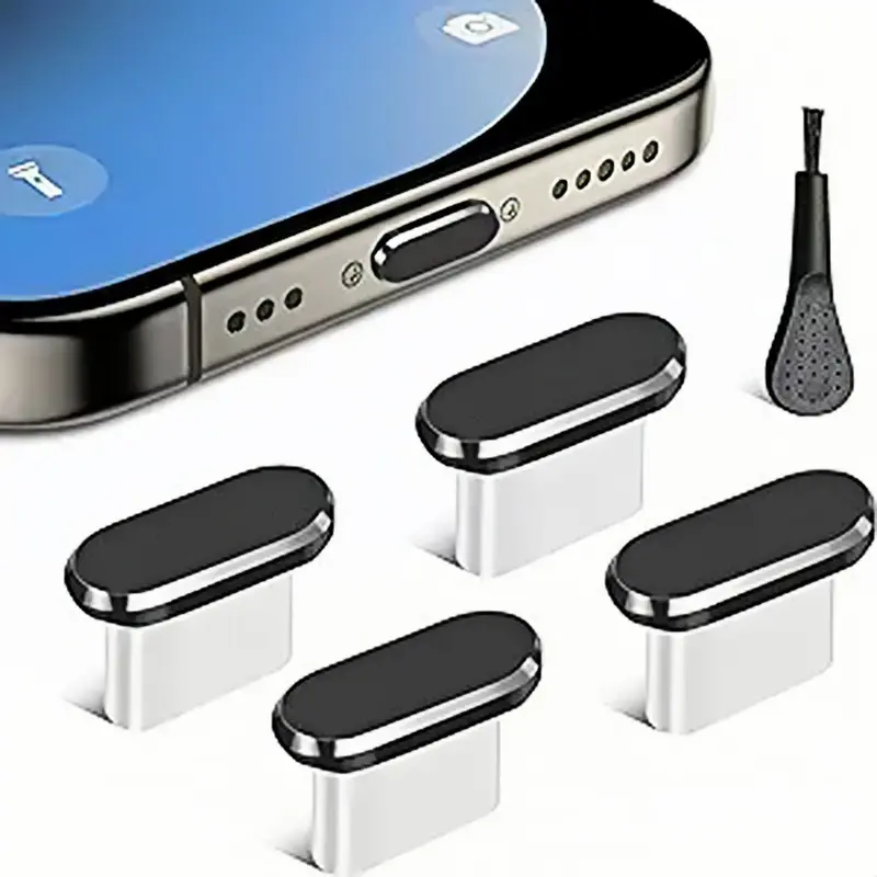 Four Dust Plugs with One Brush Suitable for Apple Samsung S Series C Charging Port Universal USB Dust Plugs