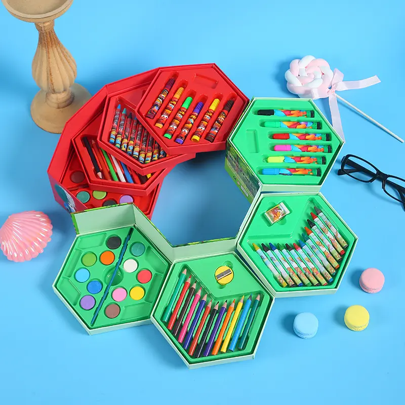 46-Piece Children's Art Set with 4-Layer Box and Colored Pencils