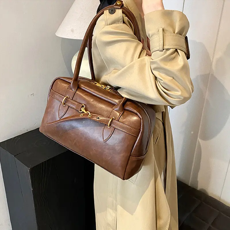 Retro Large-Capacity Underarm Bag, Single Shoulder, Boston Style