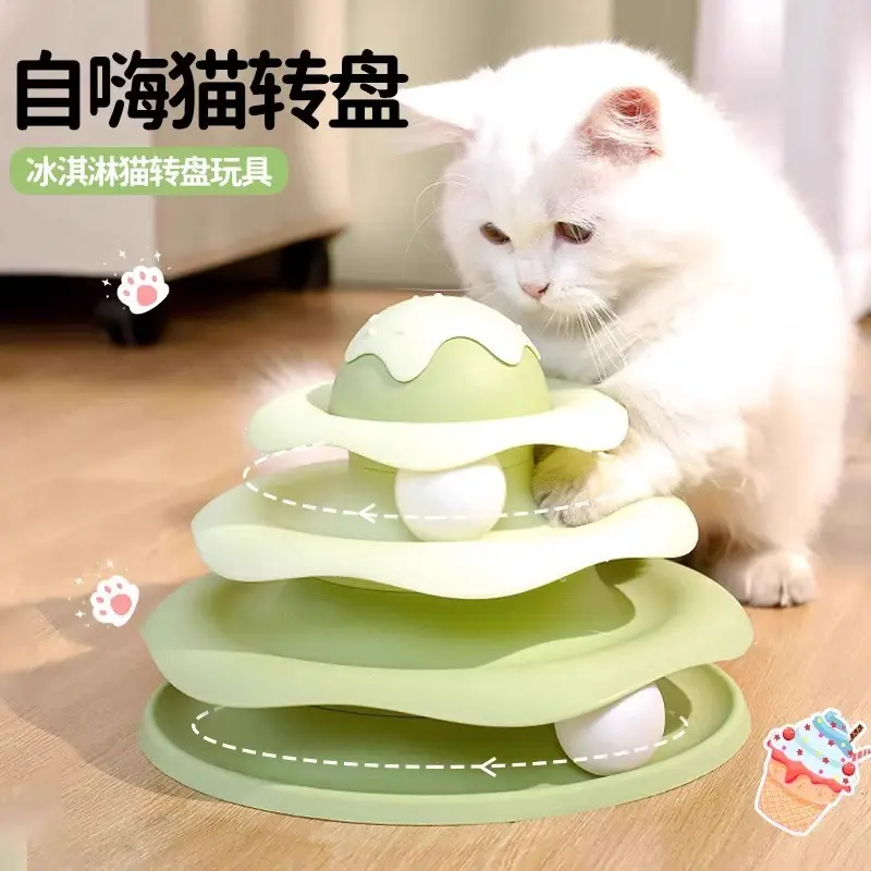 Kedi oyuncağı üç katlı raylı disk ve yuvarlanan top
