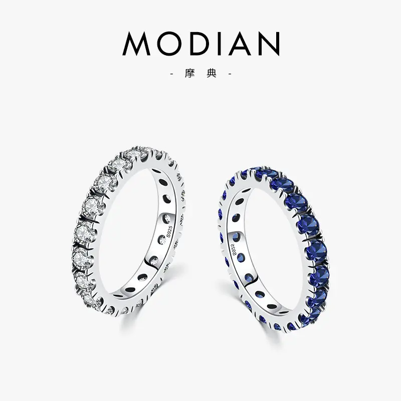 Modian S925 gümüş zirkon yüzük, tam elmas sıralı