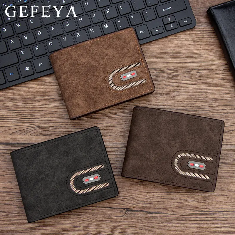 Men's Short Wallet with Multiple Card Slots, Zipper and Banknote Compartment