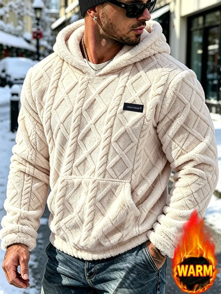 Erkek Kış Kapüşonlu Sweatshirt, Kalın Astarlı, Yumuşak Polar, Bol Kesim