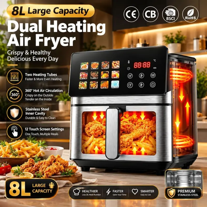 2026新款家用空气炸锅上下加热可视智能触控跨境电炸锅airfryer
