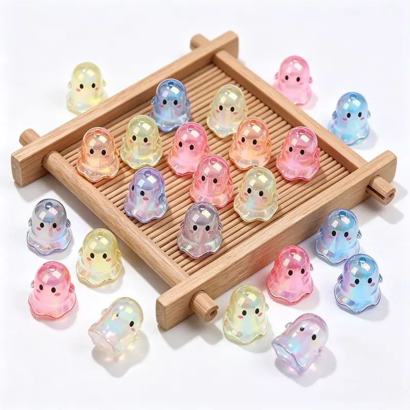 Acrylic Cartoon Ghost Pendant, Multicolor, Perforated, for DIY Phone Chain Accessories