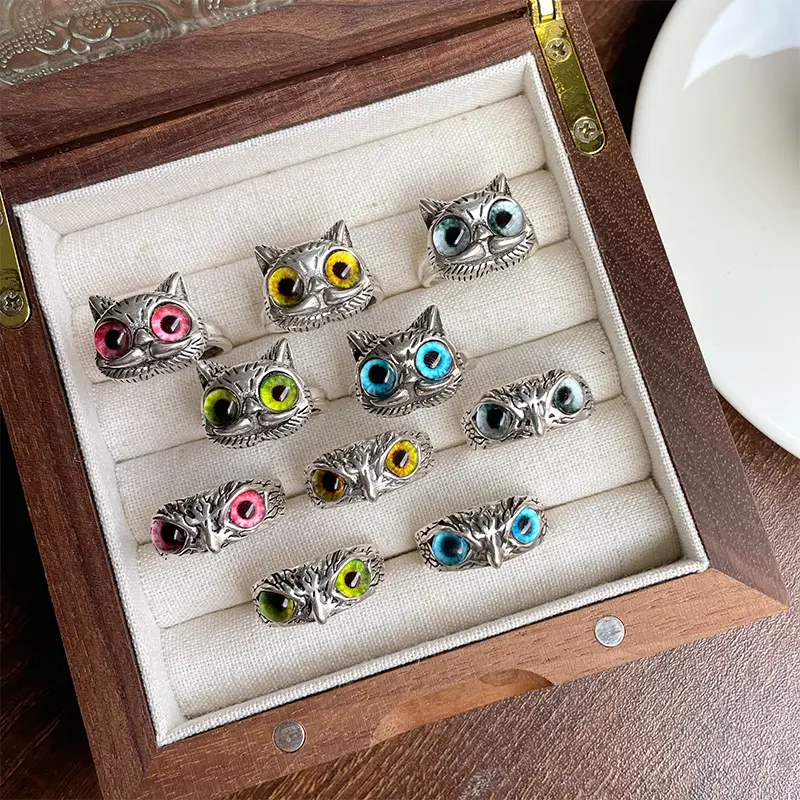 925er Silber Eulen-Ring Vintage-Stil Designer