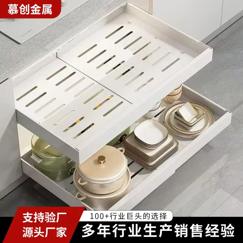 Retractable pull-out kitchen storage basket for under sink