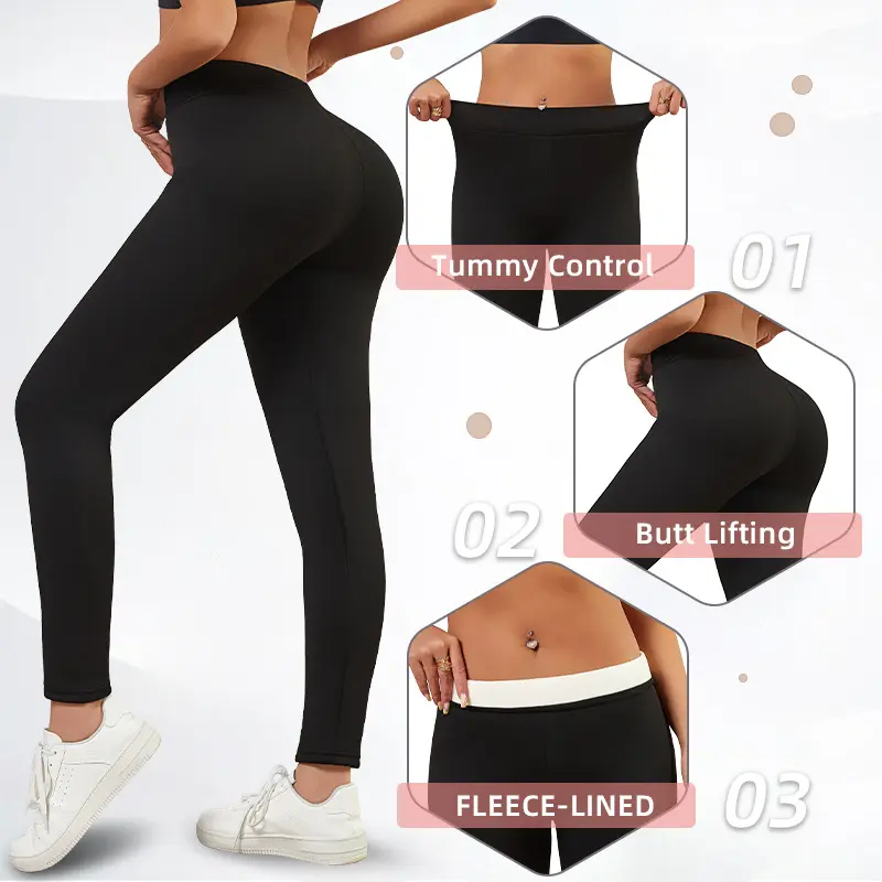 Fleece-Lined Thick Leggings, High Stretch, Plus Size Sports Warm Pants