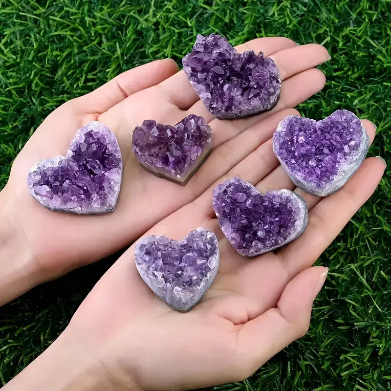 Natural Amethyst Heart Crystal Cluster Gift Set, Colorful Clusters for Home Decor