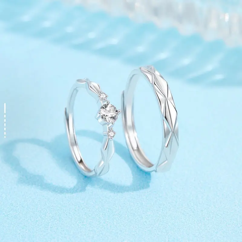 999 Silver Couple Ring Wrapped Design Adjustable Open