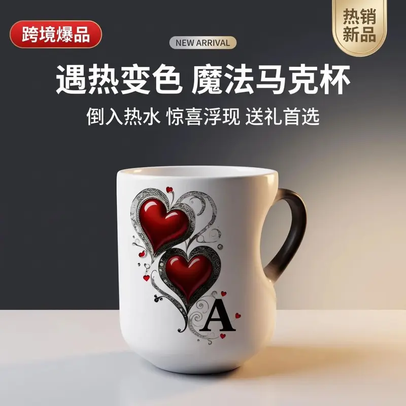 Heart-Pattern Black Color-Changing Ceramic Coffee Mug