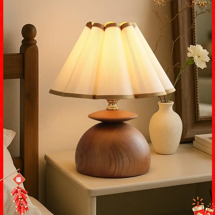Vintage French-Style Solid Wood Table Lamp, Bedside Lamp