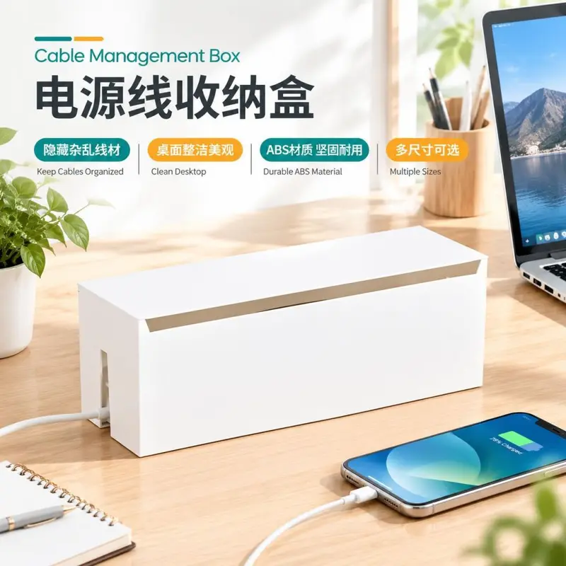 Desktop Cable Organizer Box, ABS with Lid, Large Capacity